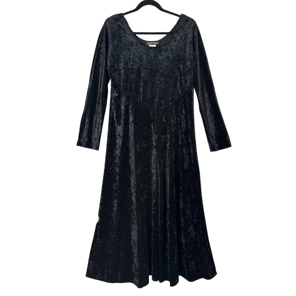 Vintage 90s ALL THAT‎ JAZZ Black Crushed Velvet Maxi Dress LBD Witchy Gothic L